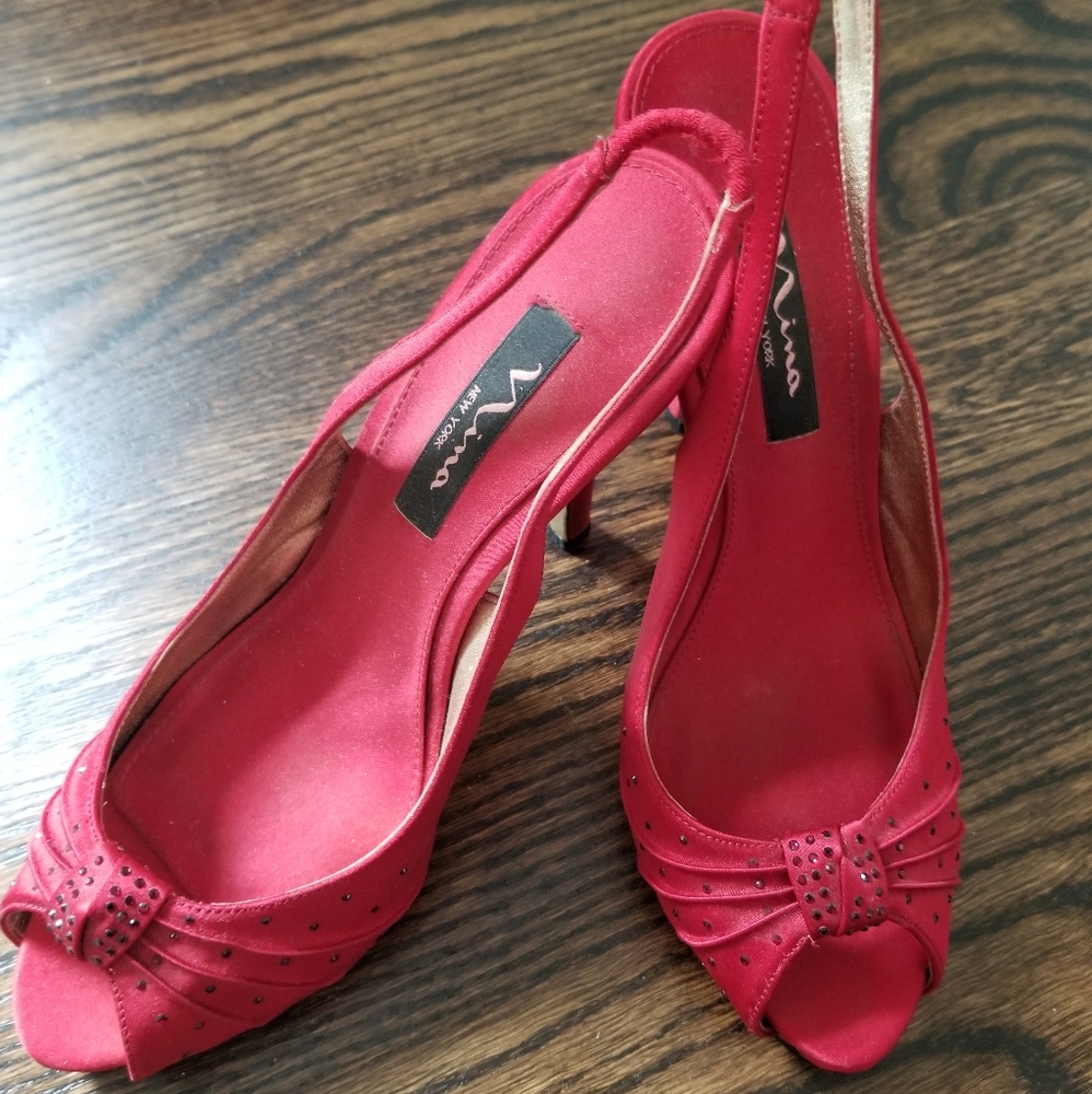 Nina red peeptoe slingback pumps